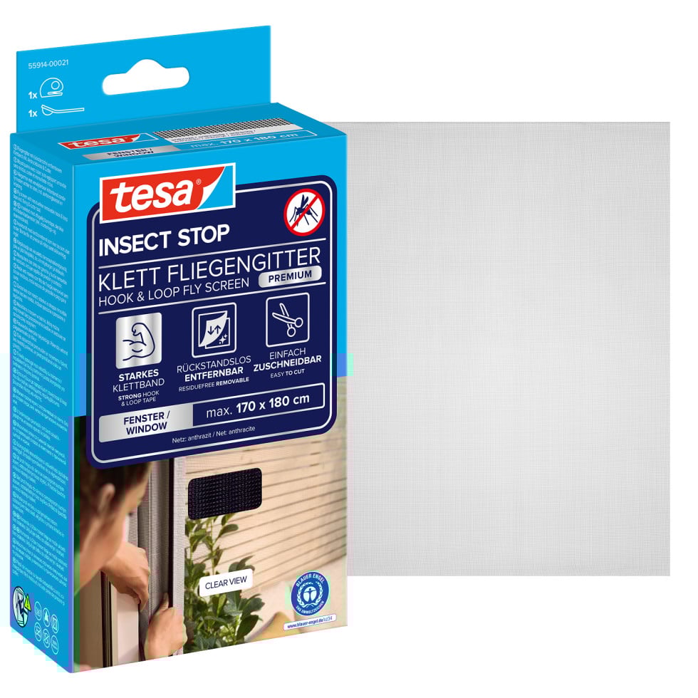 tesa Fliegenschutz-Fenster COMFORT 170 x 180 cm - anthrazit, individuell kürzbar