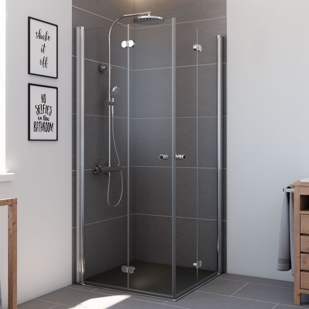 Breuer Elana Komfort Drehfalt-Duschtür 90 2 Falttüren, 90x90, Alu chromeffekt, Klarglas hell