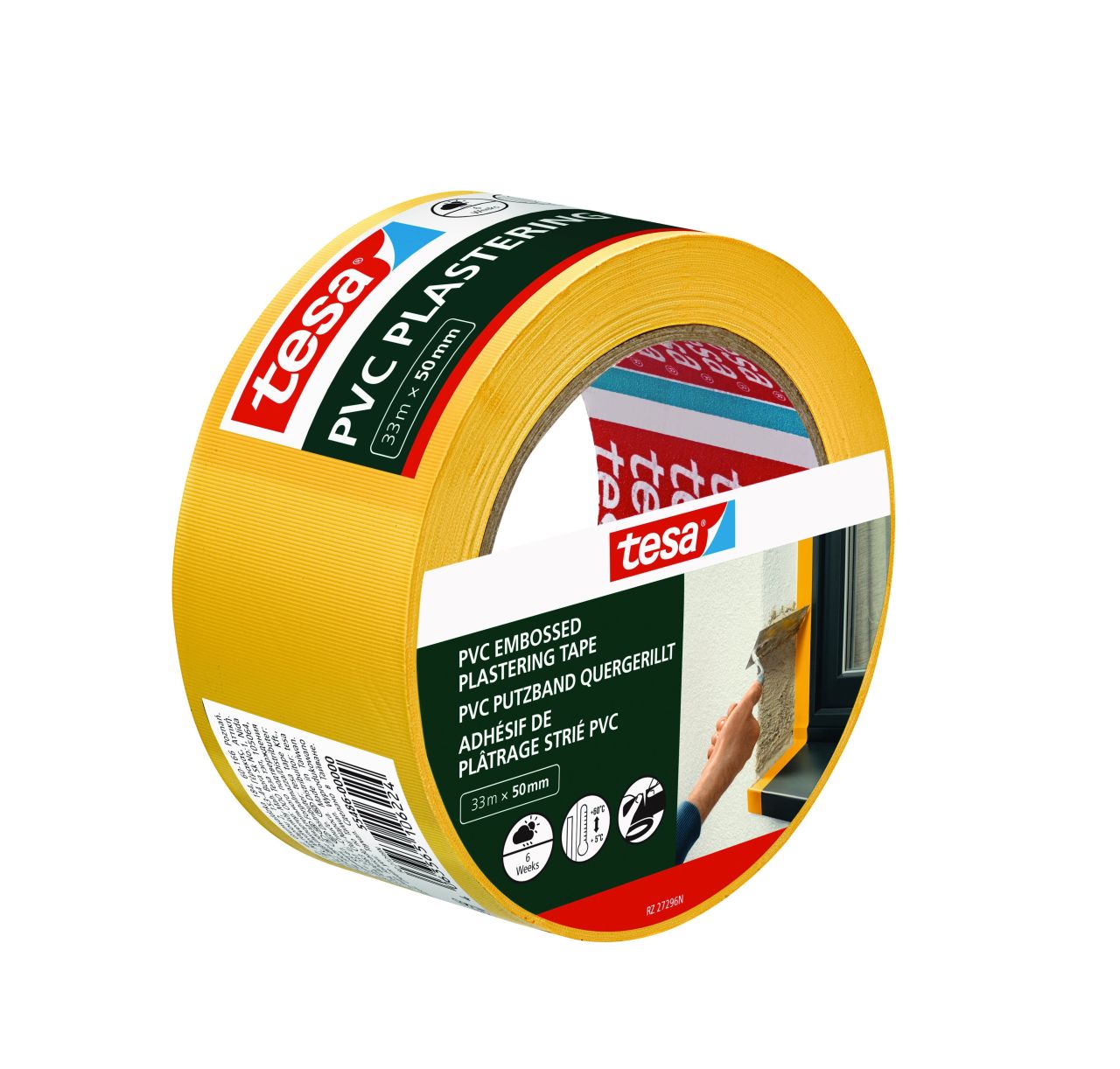 tesa Putzband PVC quergerillt gelb 33 m x 50 mm GLO765301252