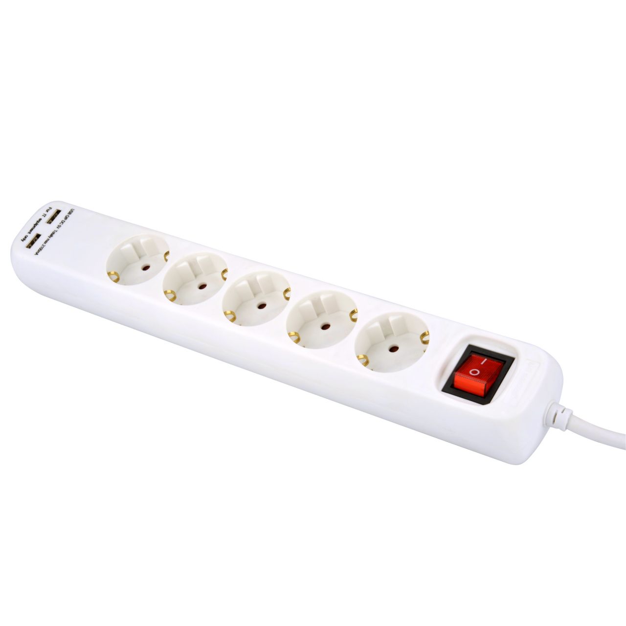 Unitec Steckdosenleiste 5-fach 1,4m mit 2 x USB Anschlüssen, weiß
