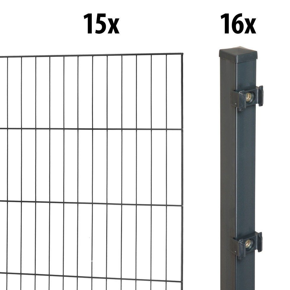 Floraworld Einstabmatten-Zaun Set Classic 30 m 200 x 75 cm inkl. 16 Pfosten 125 x 4 cm anthrazit