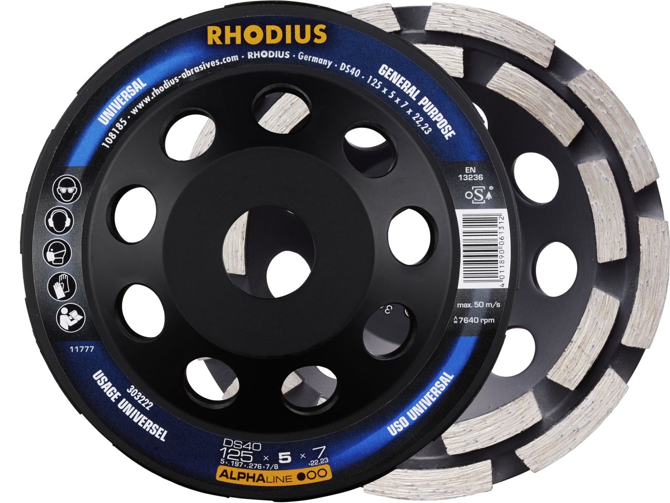 Rhodius Diamantschleiftopf DS40 Beton Ø 125 mm Bohrung 22,23 mm