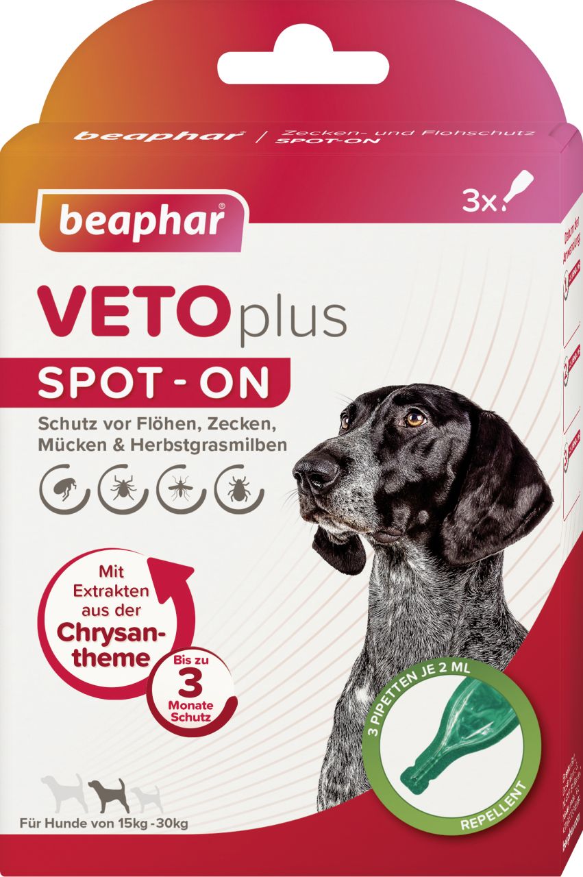 Beaphar VetoPlus Spot-On für mittelgroße Hunde 15 - 30 kg 3x2 ml GLO689311152
