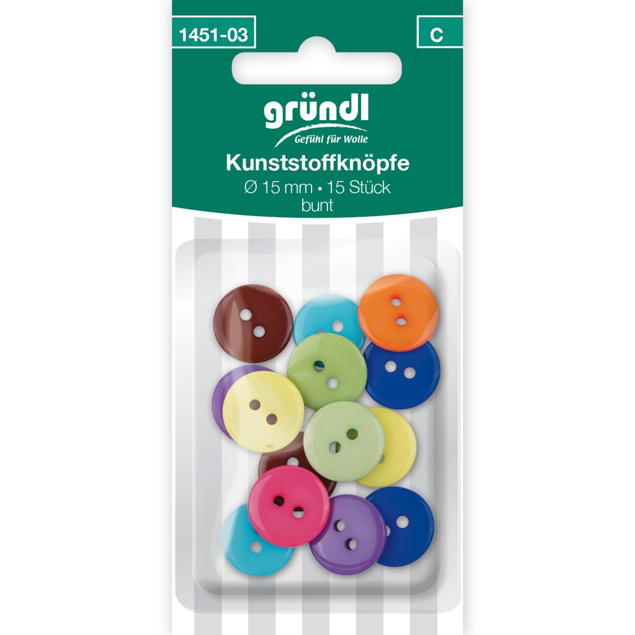 Gründl Kunststoffknöpfe bunt Ø 15 mm Material: Kunststoff GLO663608545