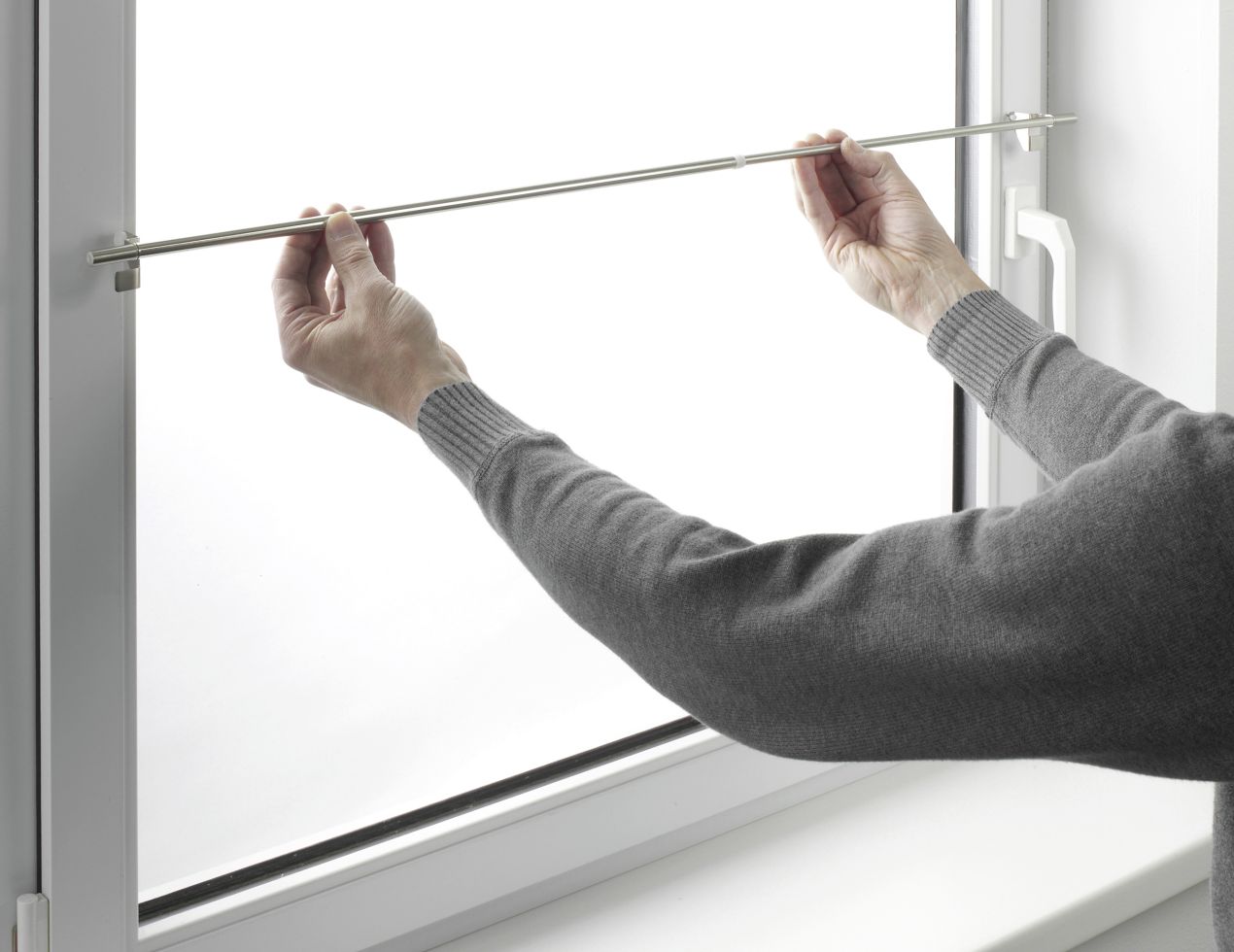 Tringle à Vitrage GARDINIA Press&Go - Extensible 30-50cm - Fixation Sans Perçage - Blanc