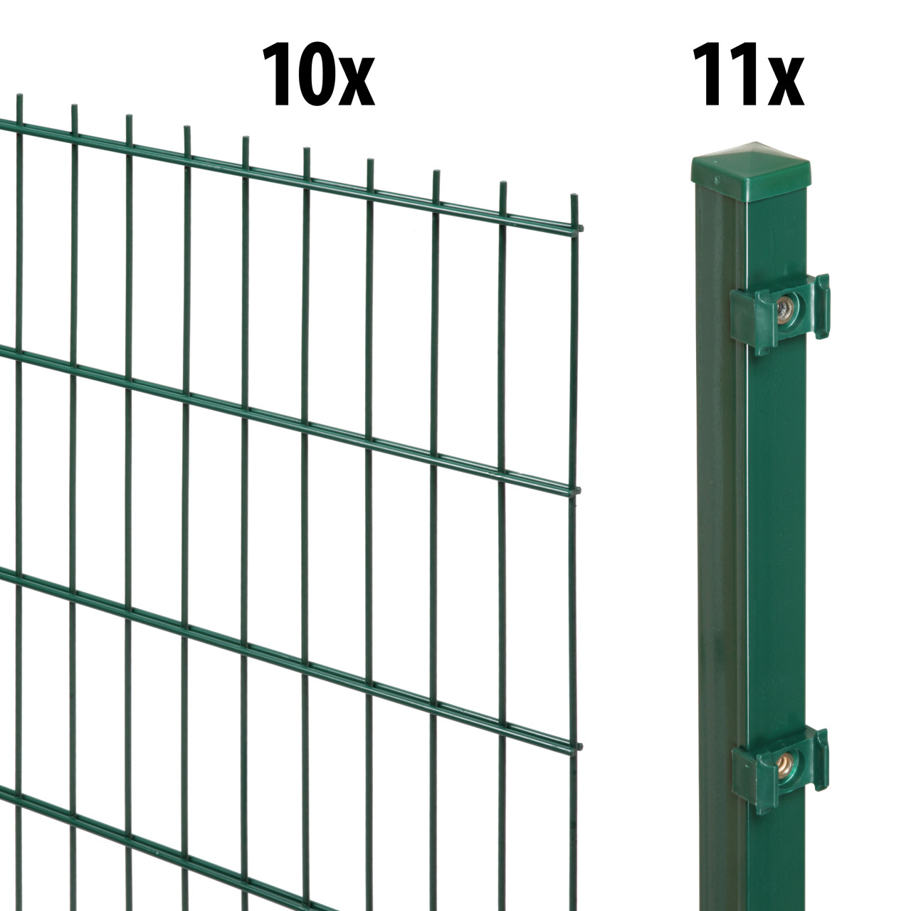 Floraworld Doppelstabmatten-Zaun Set 10 m 201 x 123 cm inkl. 11 Pfosten 170 cm moosgrün
