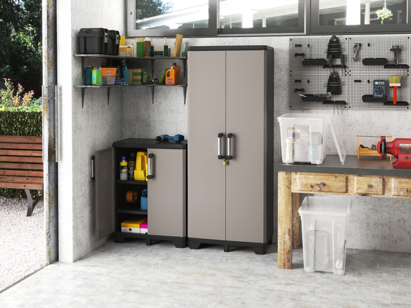 Mobile Keter Linear Wood 68x39x90 Cm - Grigio/Beige, Ripiano Regolabile, Per Garage O Lavanderia - Foto 12