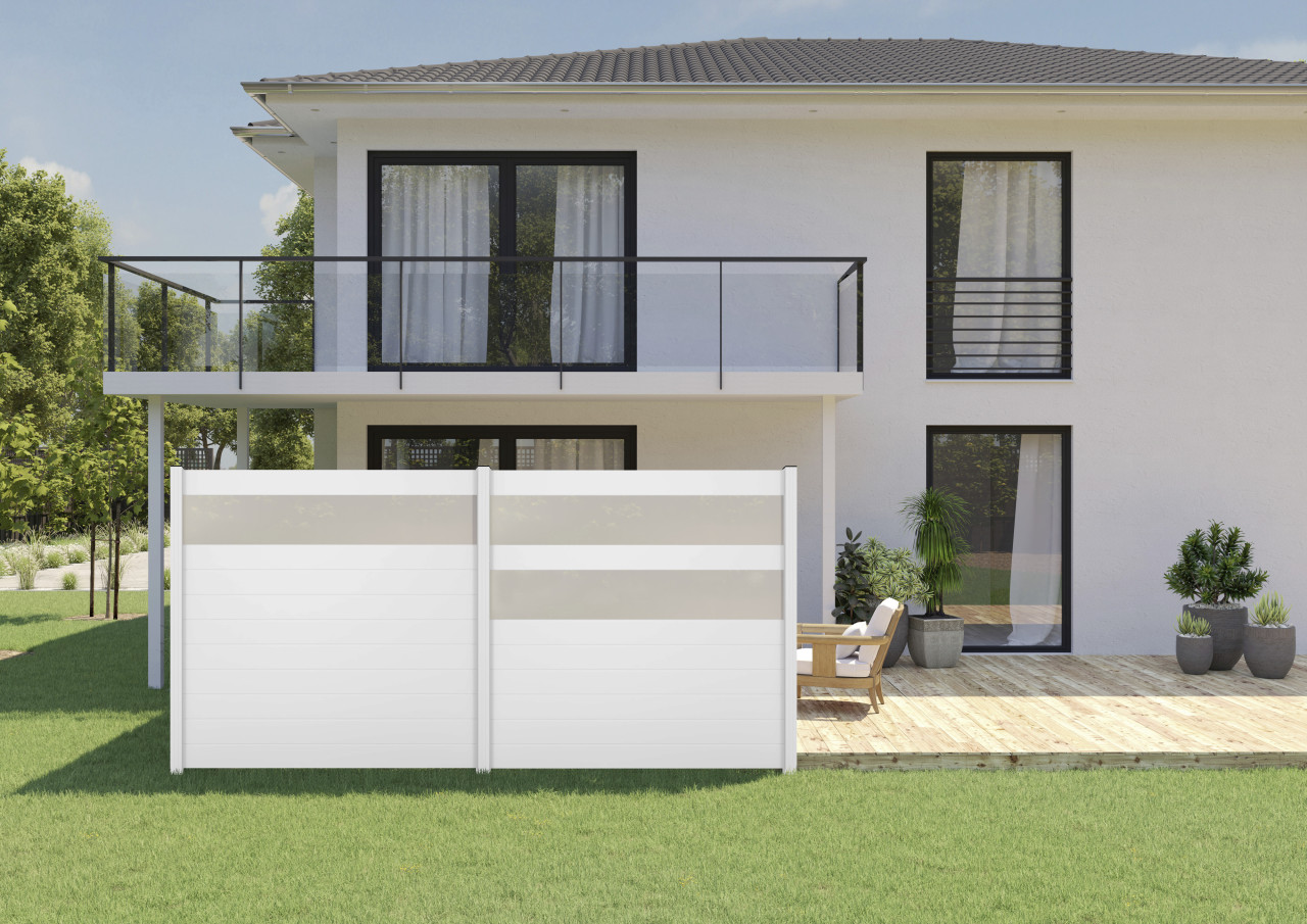 Ambiente Alu-Zaun Paneel 150 + ESG 8 mm 120 cm x 180 cm 22 mm stark