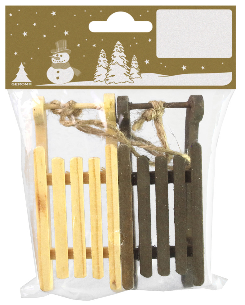 Dekohänger Holzschlitten 10 cm natur-braun