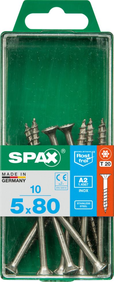 Spax Universalschrauben 5.0 x 80 mm TX 20 Senkkopf - 10 Stück Edelstahl