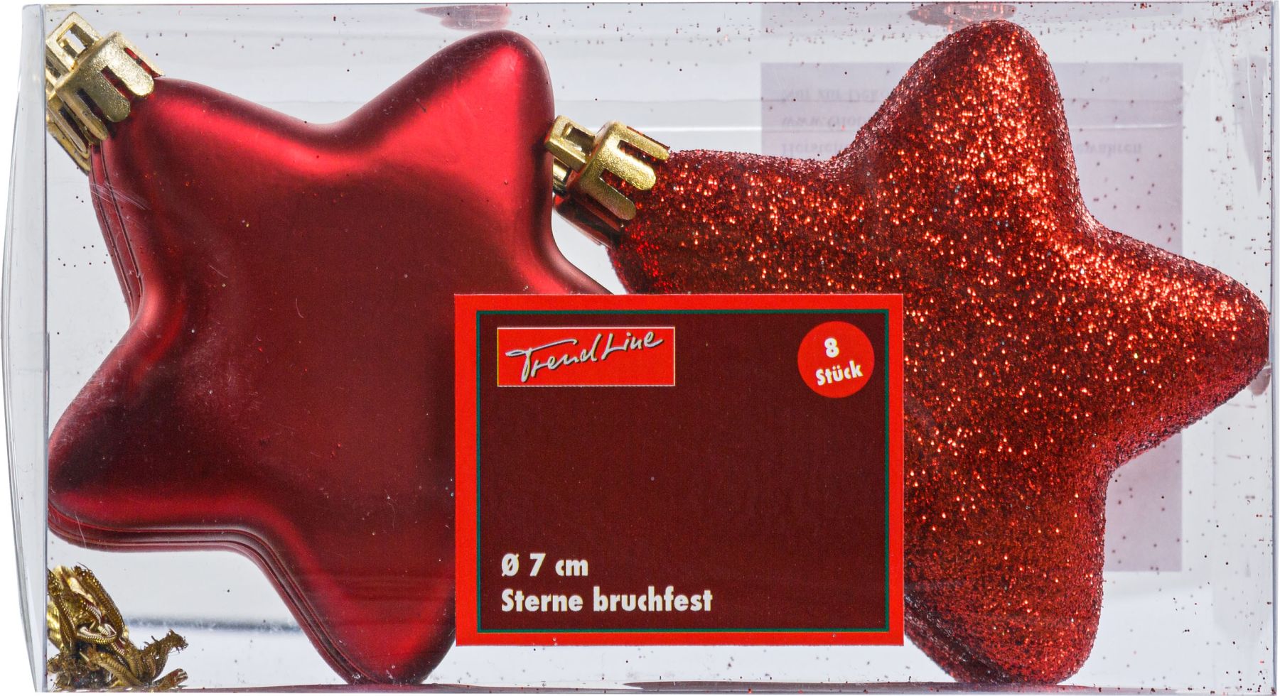 TrendLine Weihnachtskugeln Sterne bruchfest, langlebig 7 cm rot 8 Stück GLO660152753