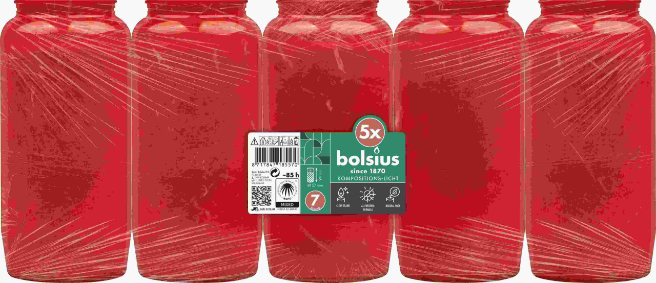 BOLSIUS Kompositionslicht rot 5er Pack 14 cm GLO660406412