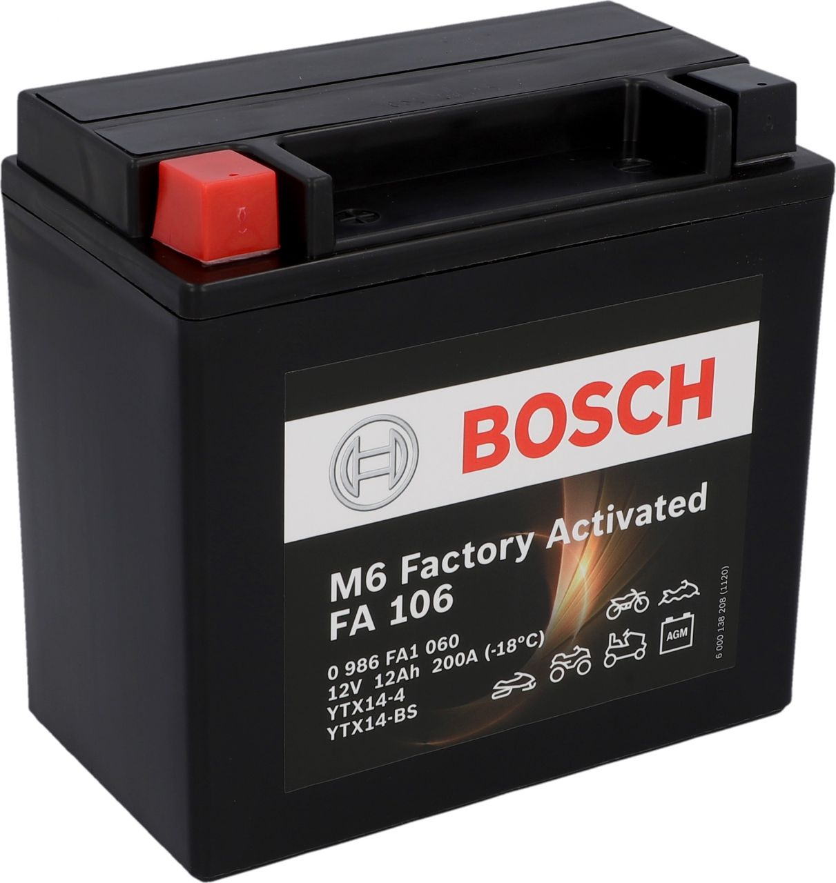 Bosch Automotive Bosch AGM-Motorradbatterie M6 FA106 12Ah 200A GLO680456077