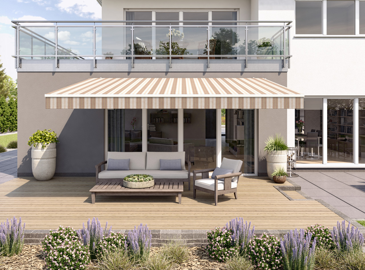 Gelenkarmmarkise Classic braun-beige gestreift inkl. Motor, Handsender, Solar Panel