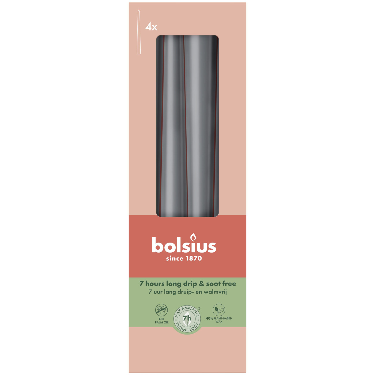 Bolsius Spitzkerzen grau 24,5 cm Ø 2,4 cm 4 Stück GFMed6747cd8