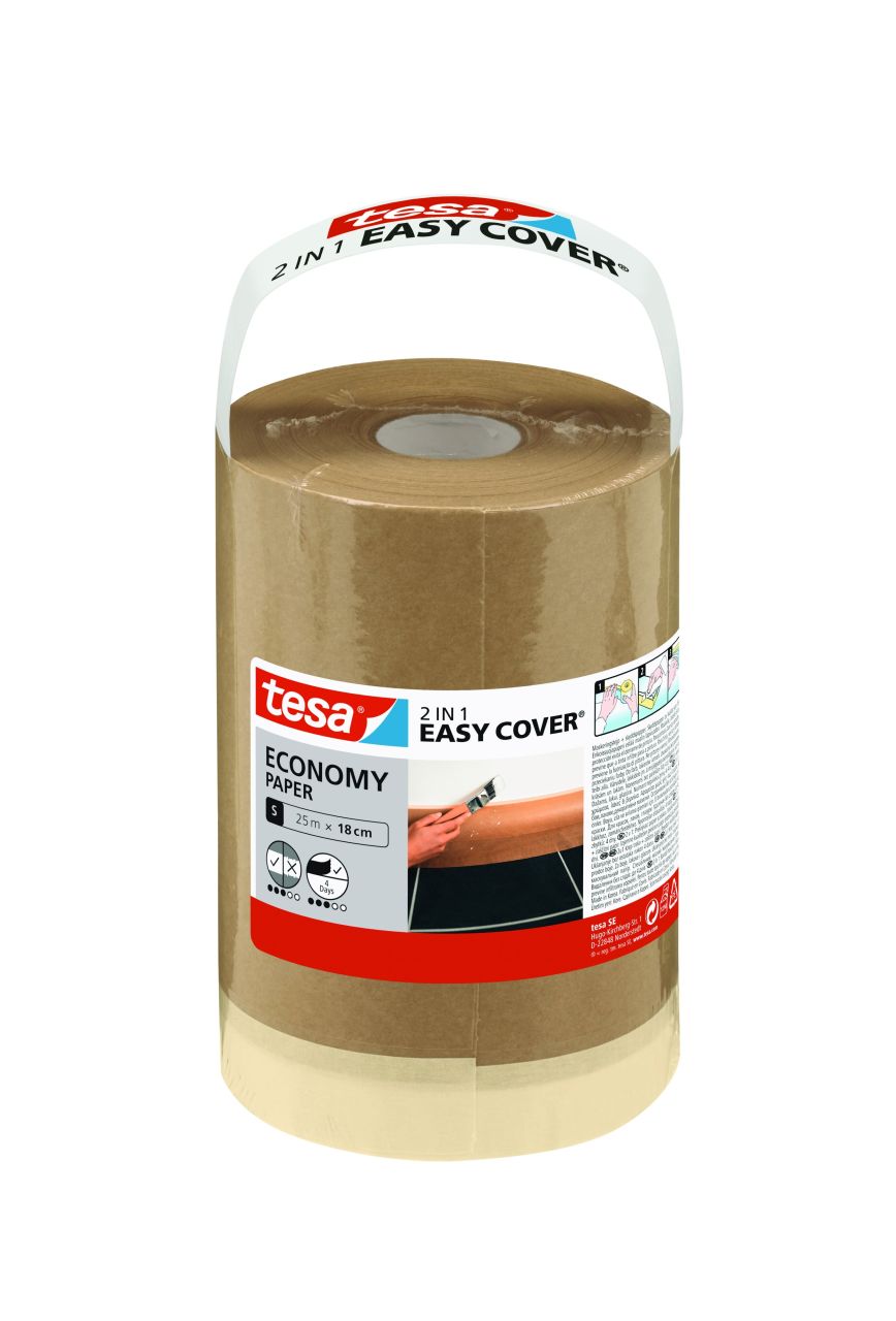 tesa Abdeckpapier Easy Cover Economy Papier Nachfüllrolle S 25 m x 18 cm GLO765301262