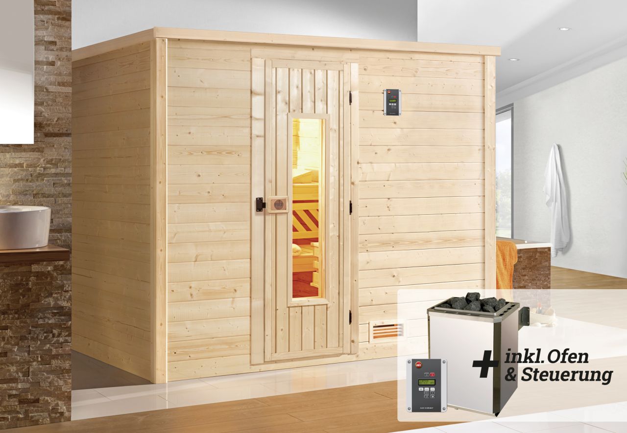 weka Premium Massivholz-Sauna Bergen Gr. 3 Sparset 7,5 kW OS GLO782281599