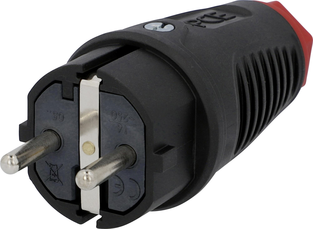 PCE Schutzkontakt-Stecker Vollgummi IP44, mit Knickschutz, schwarz