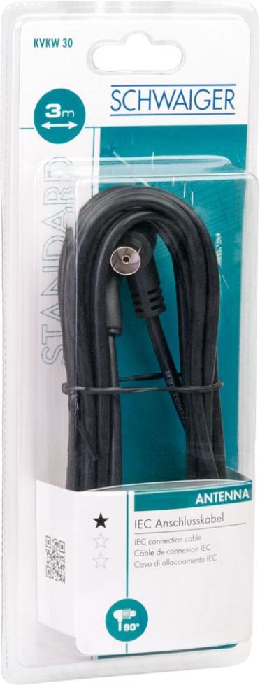 Schwaiger Antennen Anschlusskabel KVKW30 532 (75dB) weiß, 3,0m, 90° gewinkelt, 1x IEC Stecker / 1x I