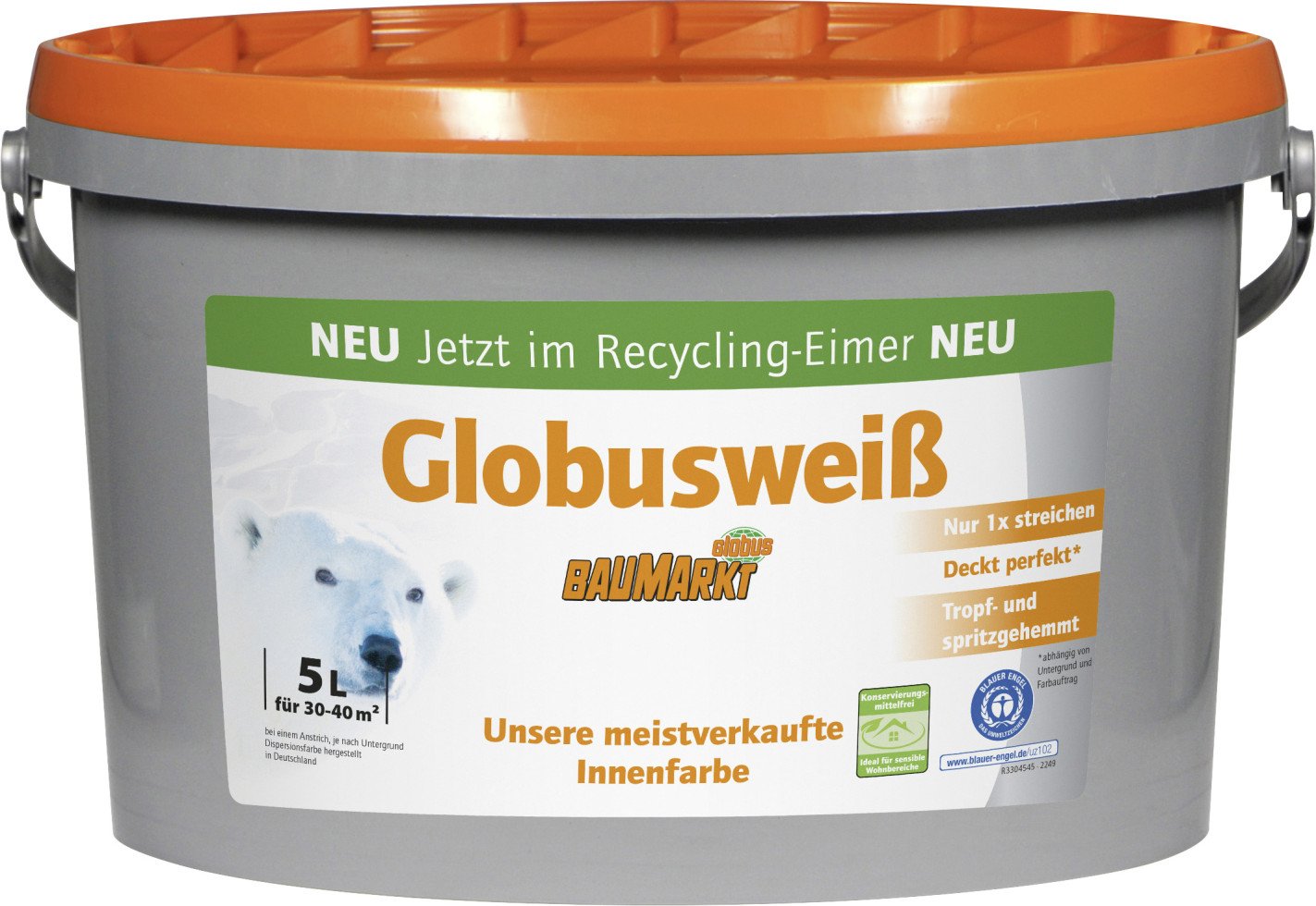 Globusweiß Wandfarbe matt 5 L konservierungsmittelfrei