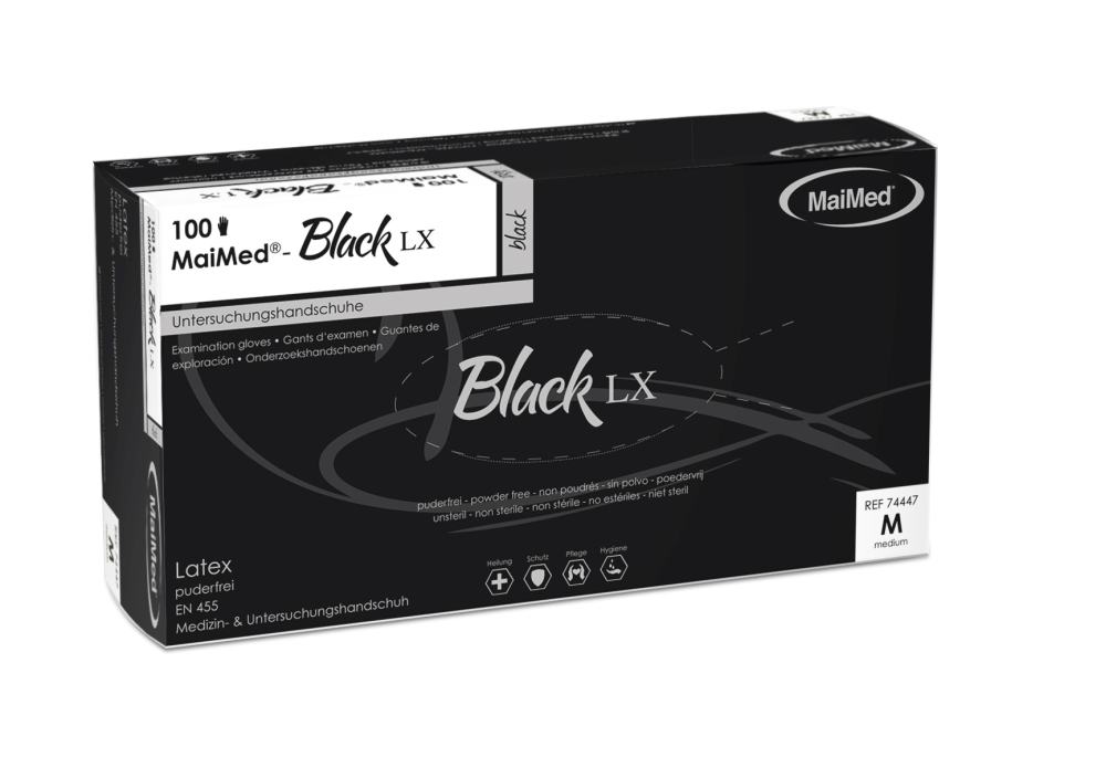 MaiMed Einmalhandschuhe Black Latex Größe L, 100 Stück, schwarz
