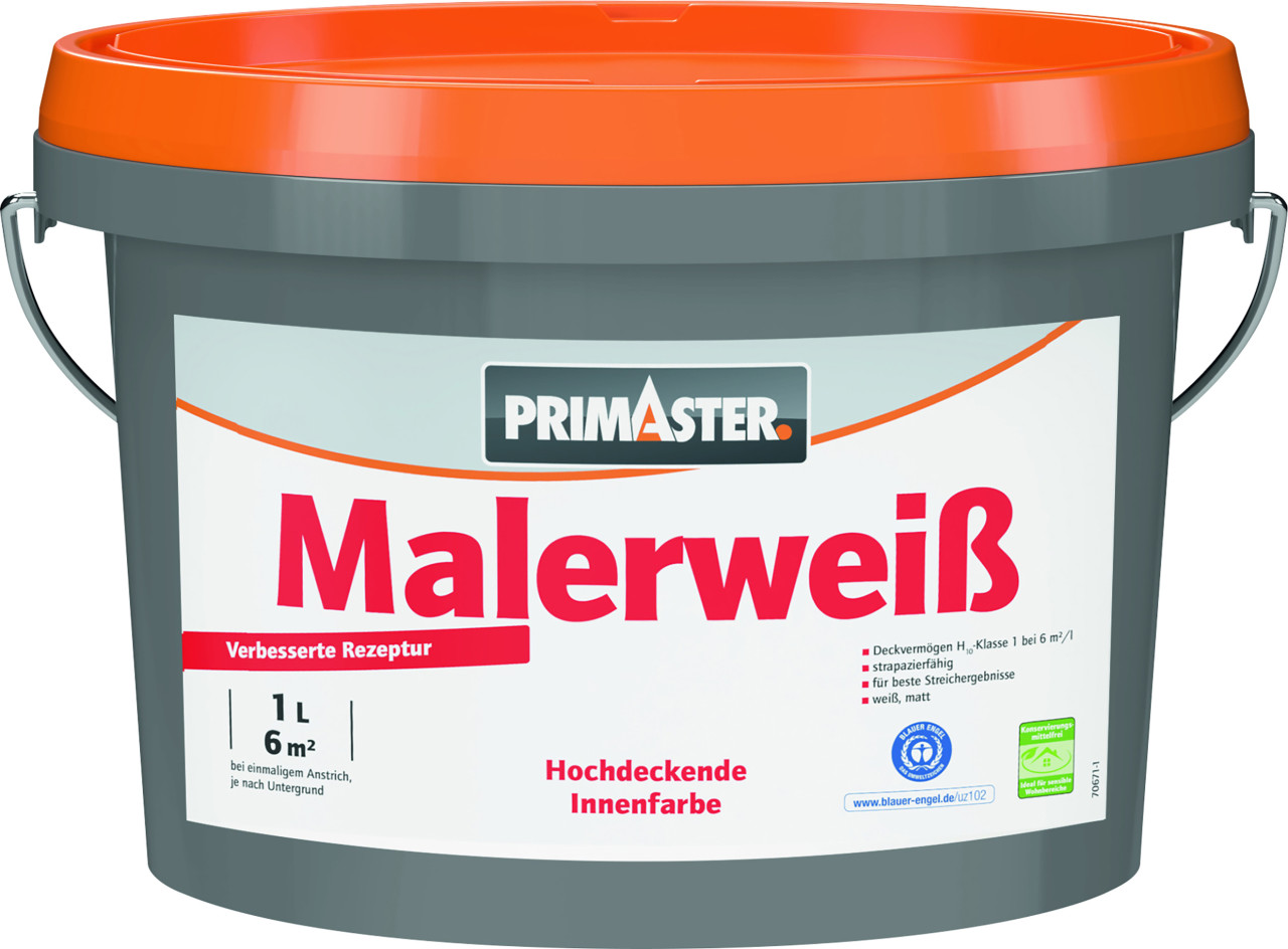 Primaster Wandfarbe Malerweiß konservierungsmittelfrei 1 L