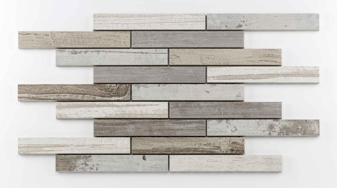 Mosaikfliese Woodstock 42 x 30 cm grau-braun Steinmaß: ca. 21,2 x 3,1 cm