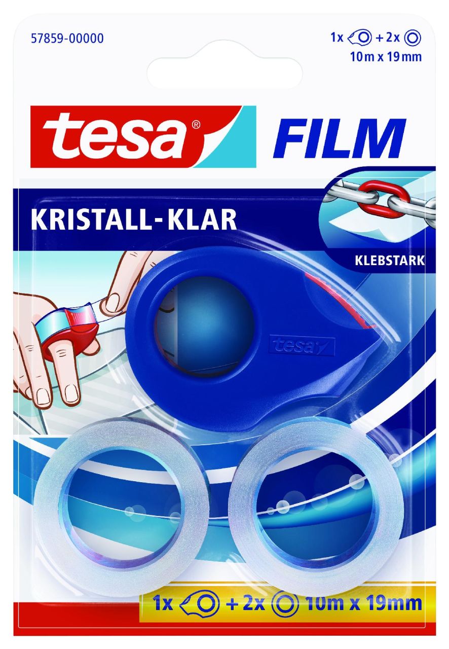 tesa Film + Mini Abroller 10 m x 19 mm, rot-blau
