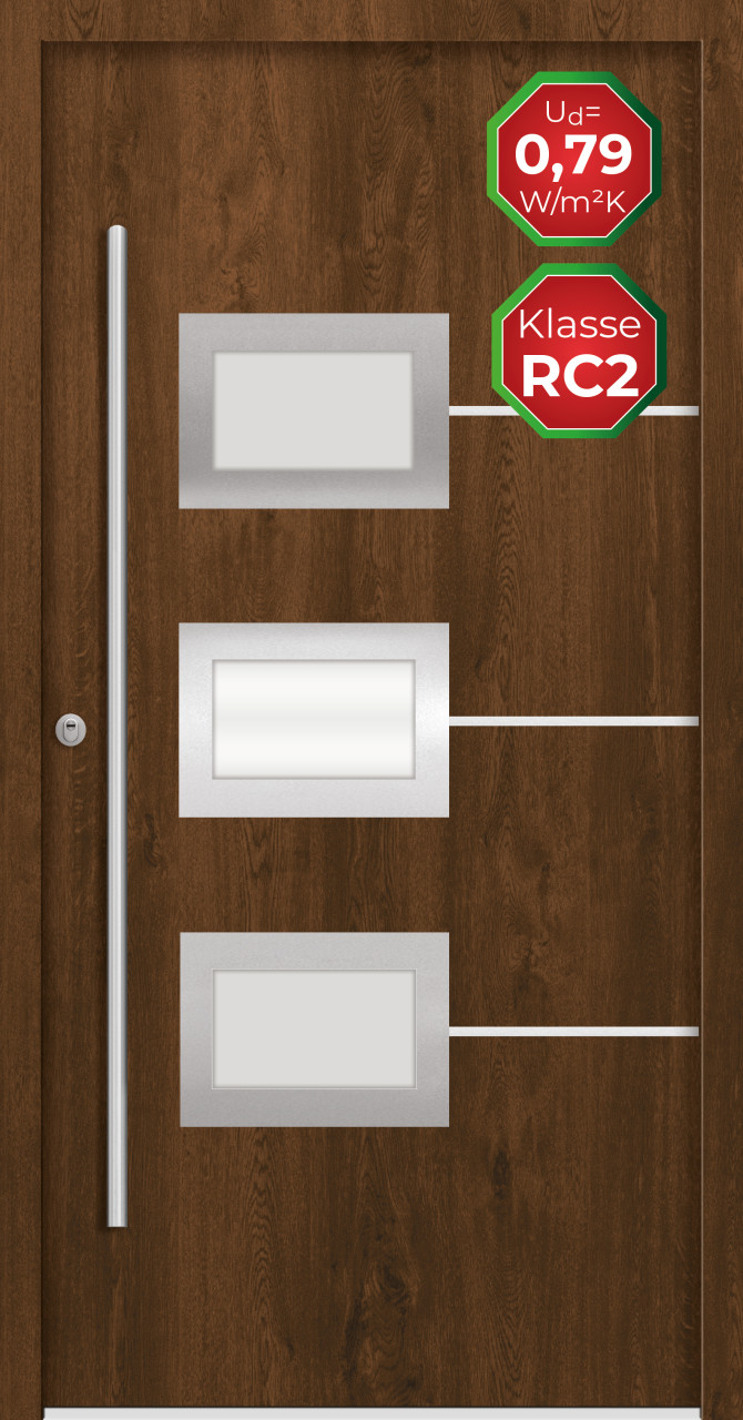 Splendoor Haustür Passivedoor Premium B03 RC2 Nussbaum DIN Links 100 x 210 cm