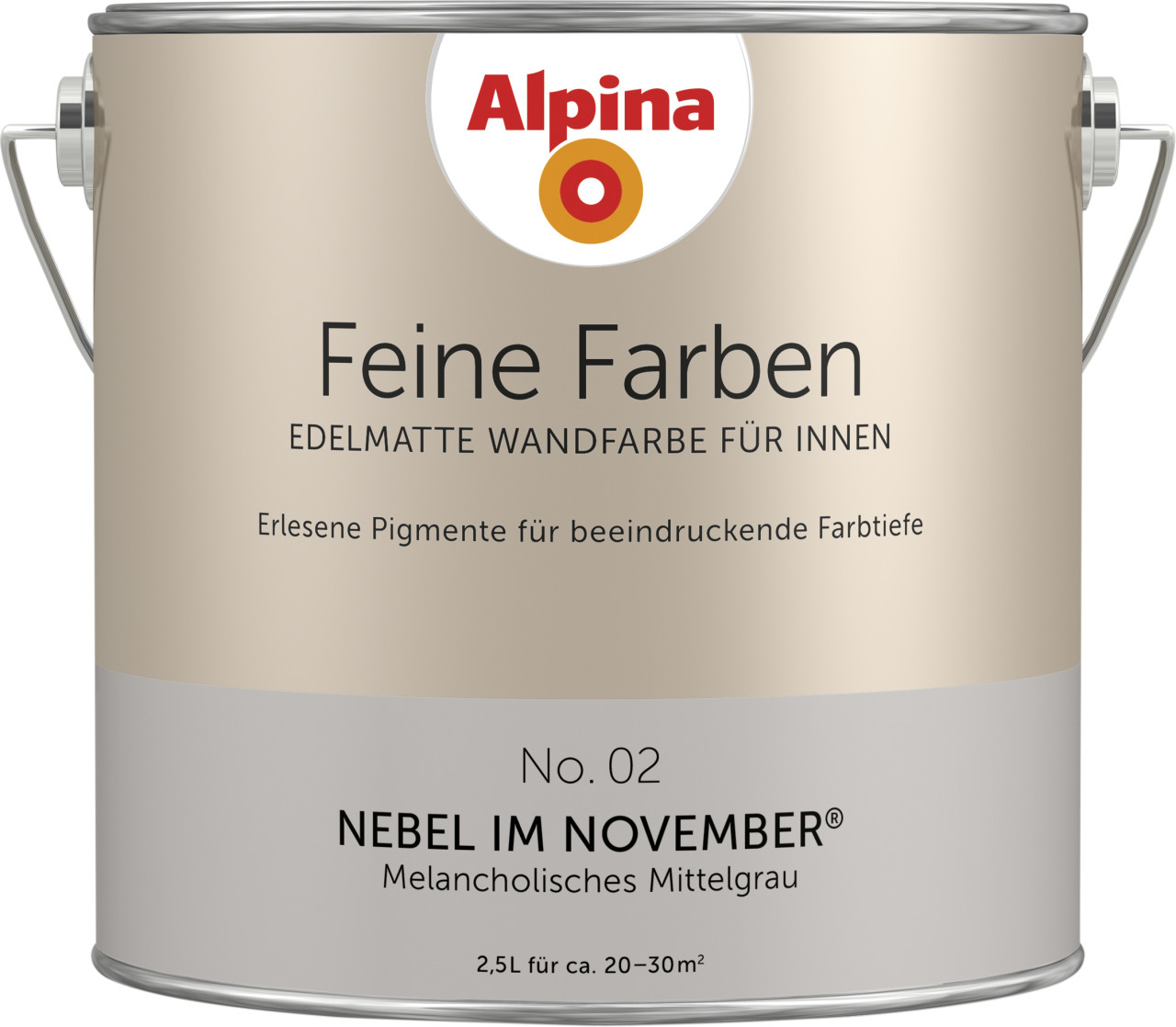 Alpina Feine Farben Wandfarbe No. 02 Nebel im November - melancholisches mittelgrau 2,5 L GLO765053829