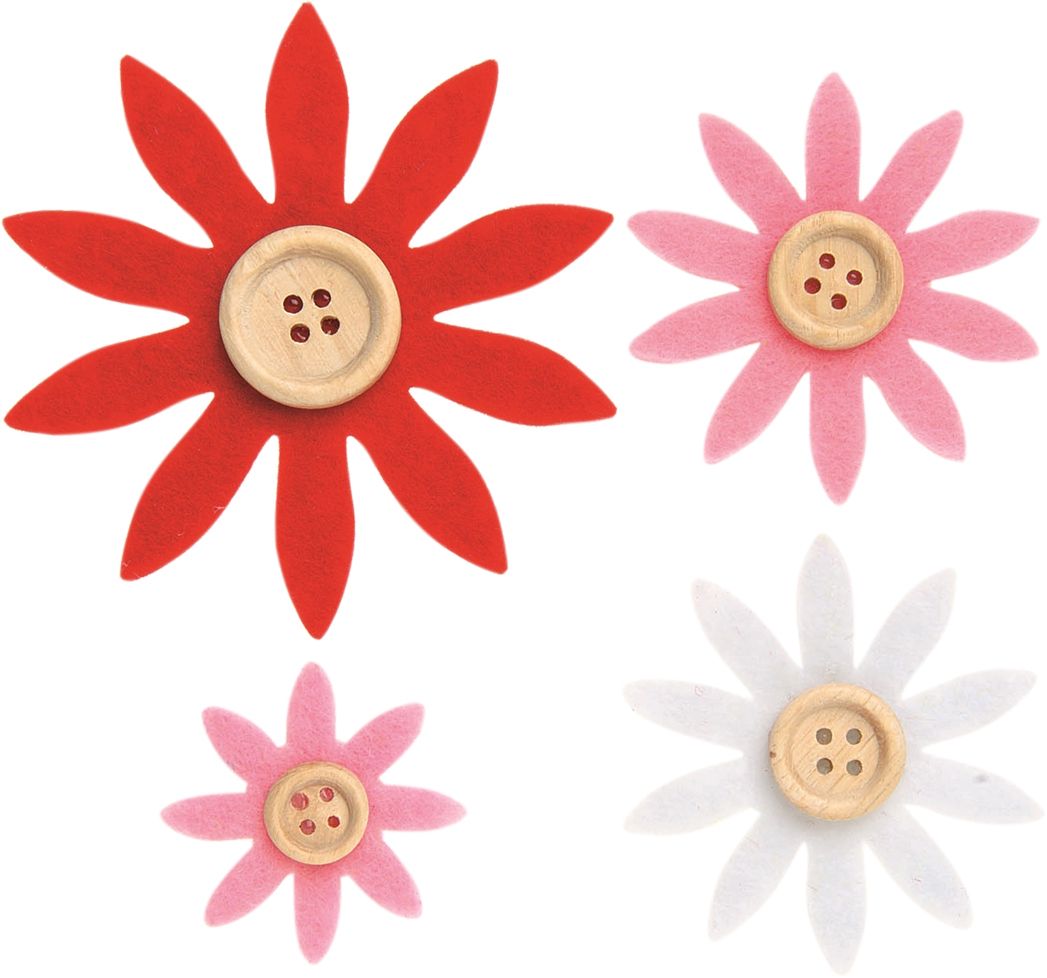Glorex Filzblumen 12 Stück, 3,5 - 7 cm, rot, weiß, pink GLO663051656