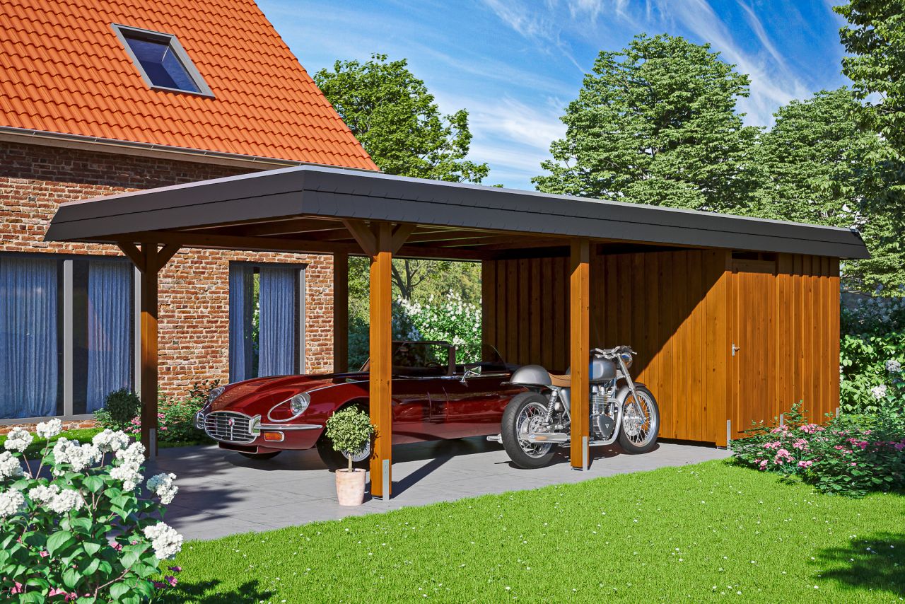 SkanHolz SKAN HOLZ Carport Wendland mit Abstellraum 409 x 870 cm mit Aluminiumdach GLO784205424
