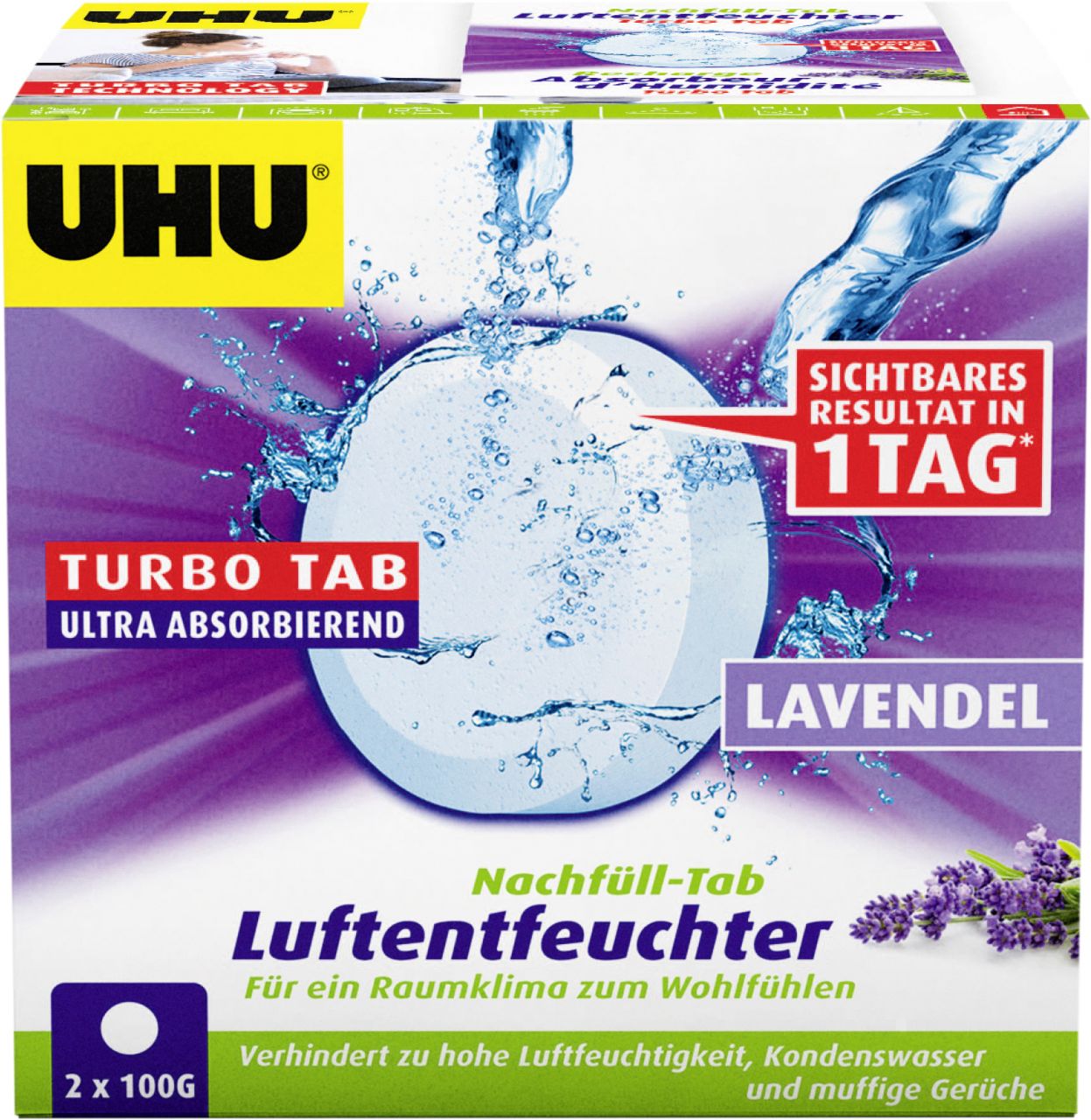UHU Luftentfeuchter Nachfülltabs Lavendel, 2 x 100 g GLO765550084