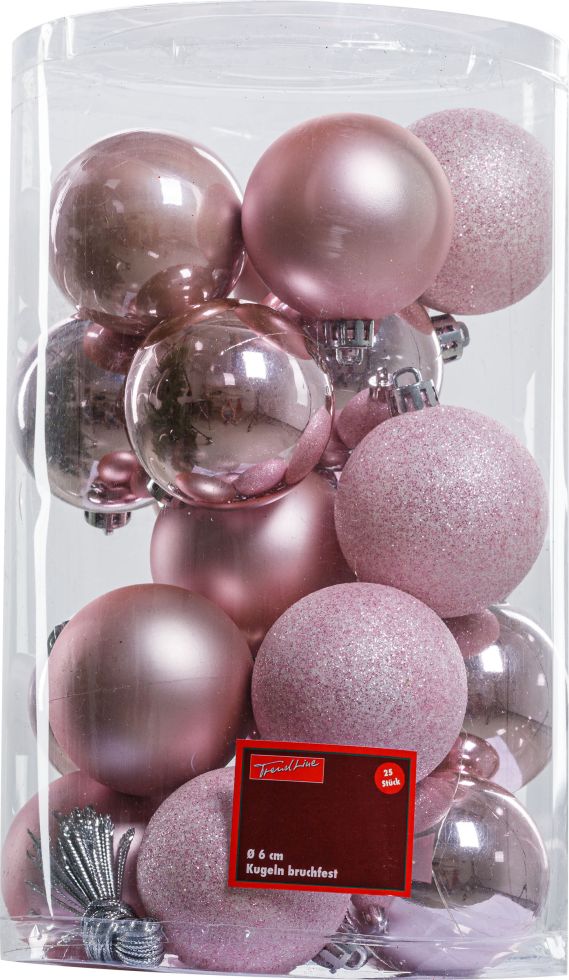 TrendLine Weihnachtskugeln bruchfest, langlebig Ø 6 cm rosa 25 Stück