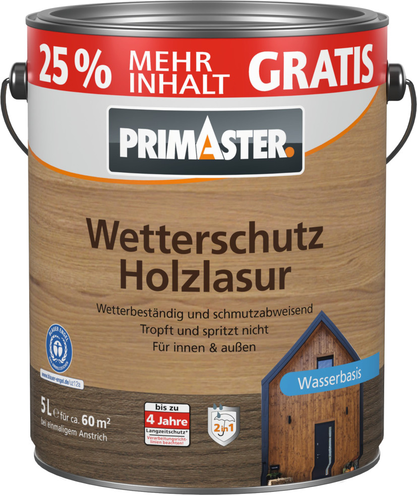 Primaster Wetterschutz Holzlasur 5 L teak + 25% gratis GFMde38b6135