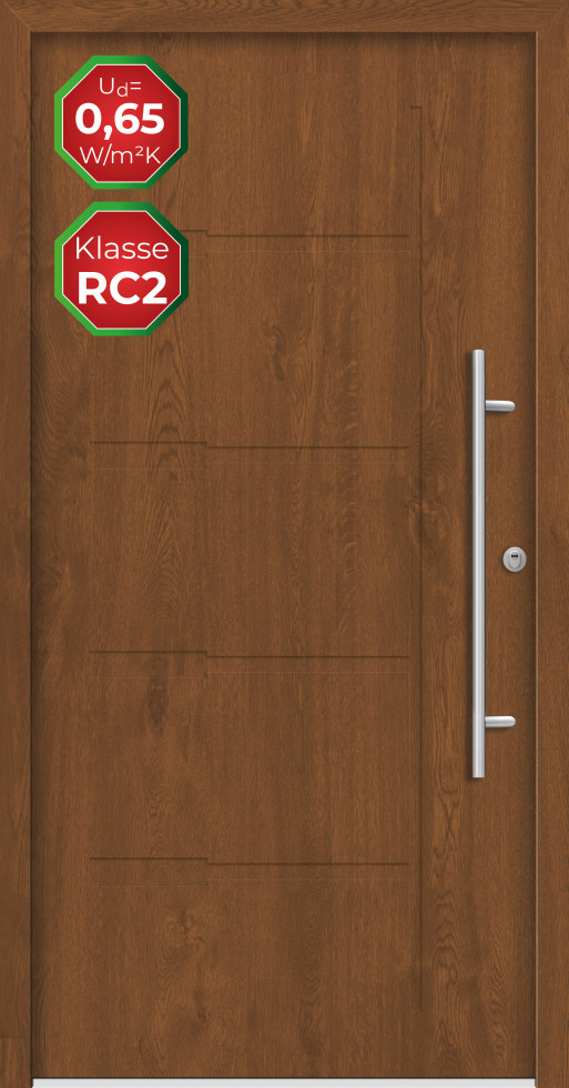 Splendoor Haustür Passivedoor Premium H1 RC2 Golden Oak DIN Rechts 100 x 210 cm