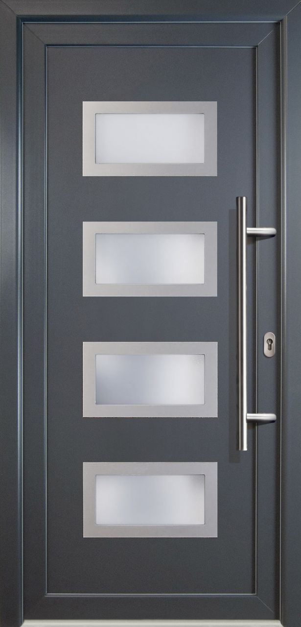Meeth Haustür Signum PVC Modell 92 98 x 208 cm, DIN rechts, weiß/titan