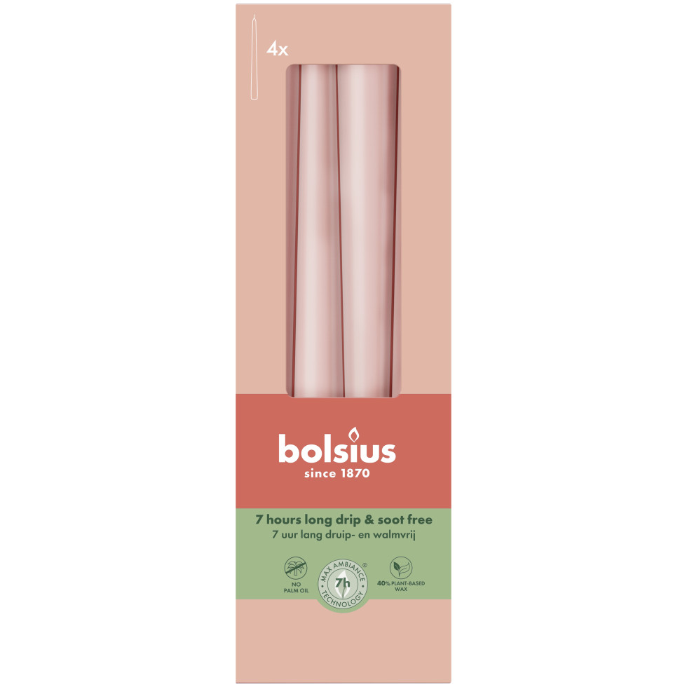 Bolsius Spitzkerzen rosa 24,5 cm Ø 2,4 cm 4 Stück