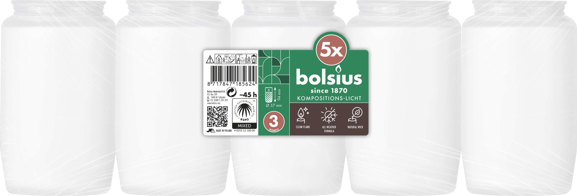 BOLSIUS Kompositionslicht weiß 5er Pack 9,4 cm GLO660406411