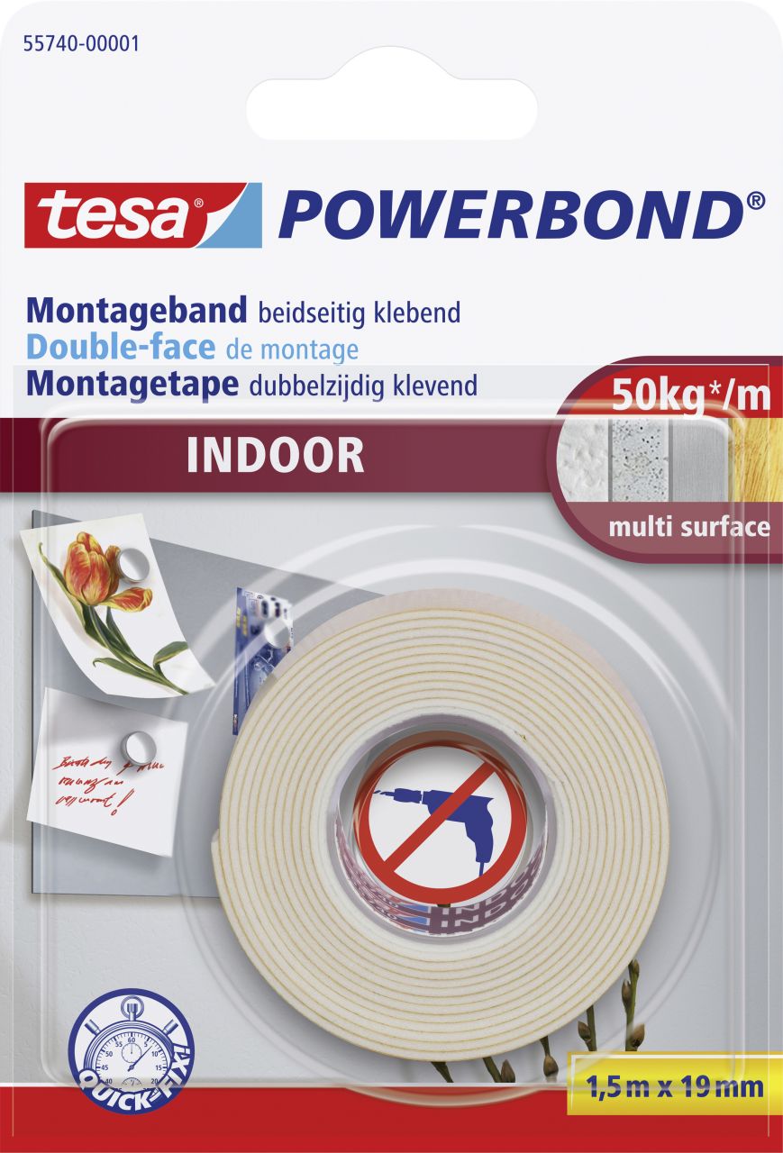 tesa doppelseitiges Montageband Indoor 1,5 m x 19 mm