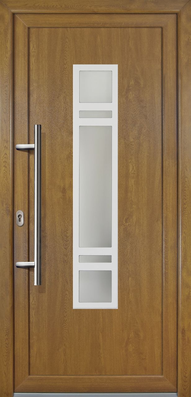 Meeth Haustür Signum PVC Exclusiv PVC Modell 83 98 x 208 cm, DIN links, weiß/golden Oak