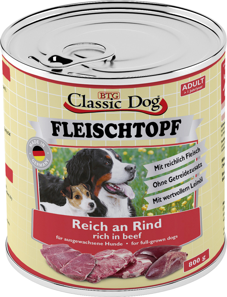 Classic Dog Hundenassfutter Fleischtopf Adult getreidefrei 800 g Rind