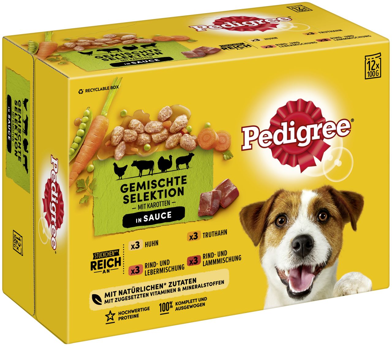 Pedigree Adult Gemischte Selektion mit Gemüse & Sauce 4 Varietäten Hundefutter 12 x 100g GLO629307112