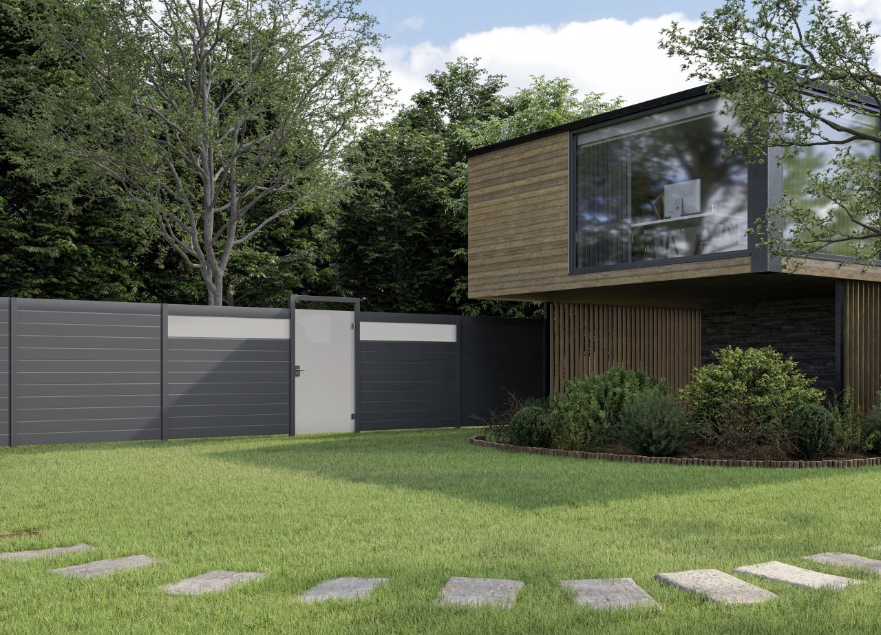 Ambiente Alu-Zaun Paneel 150 + ESG 8 mm 120 cm x 180 cm 22 mm stark