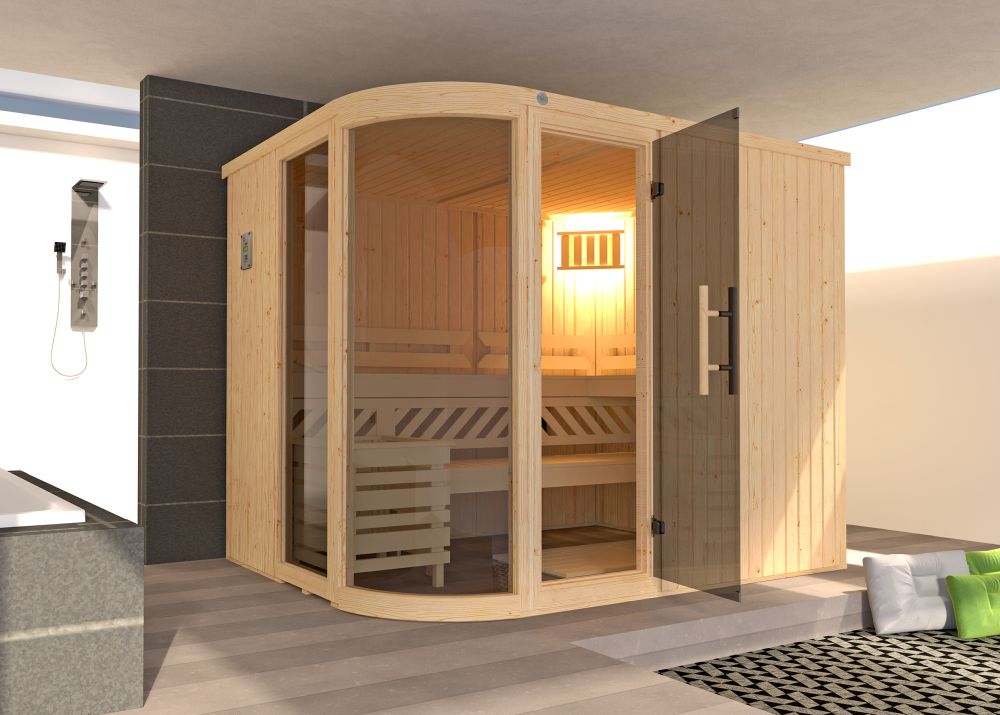 Weka Element-Designsauna Sara 2 Set 1 mit Glastür 2 Fenstern und OS Saunaofen
