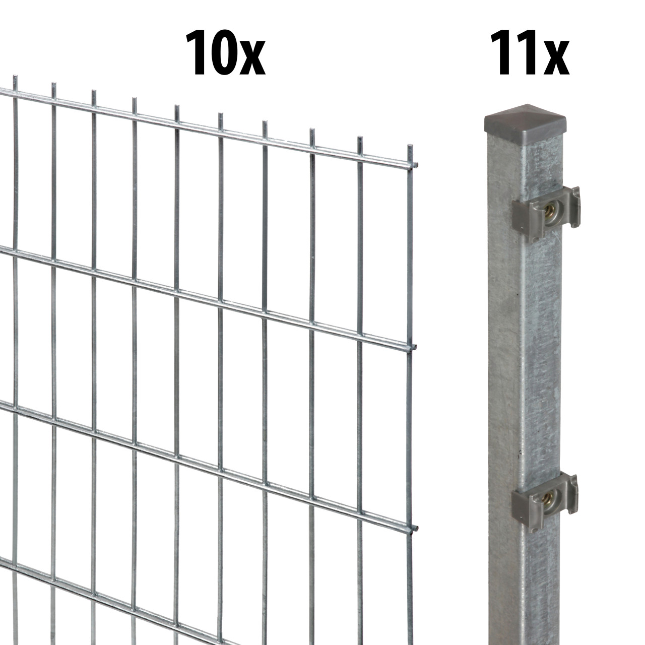 Floraworld Doppelstabmatten-Zaun Set Comfort 20 m 201 x 103 cm inkl. 11 Pfosten 150 cm feuerverzinkt