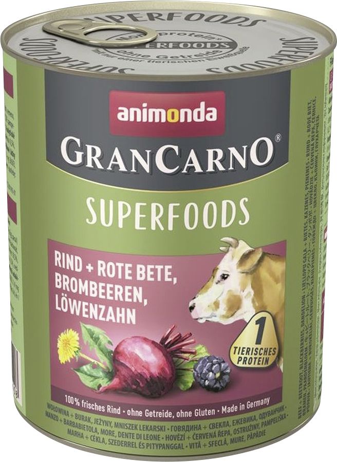 Animonda GranCarno Hundenassfutter Adult Superfoods getreidefrei 800 g Rind
