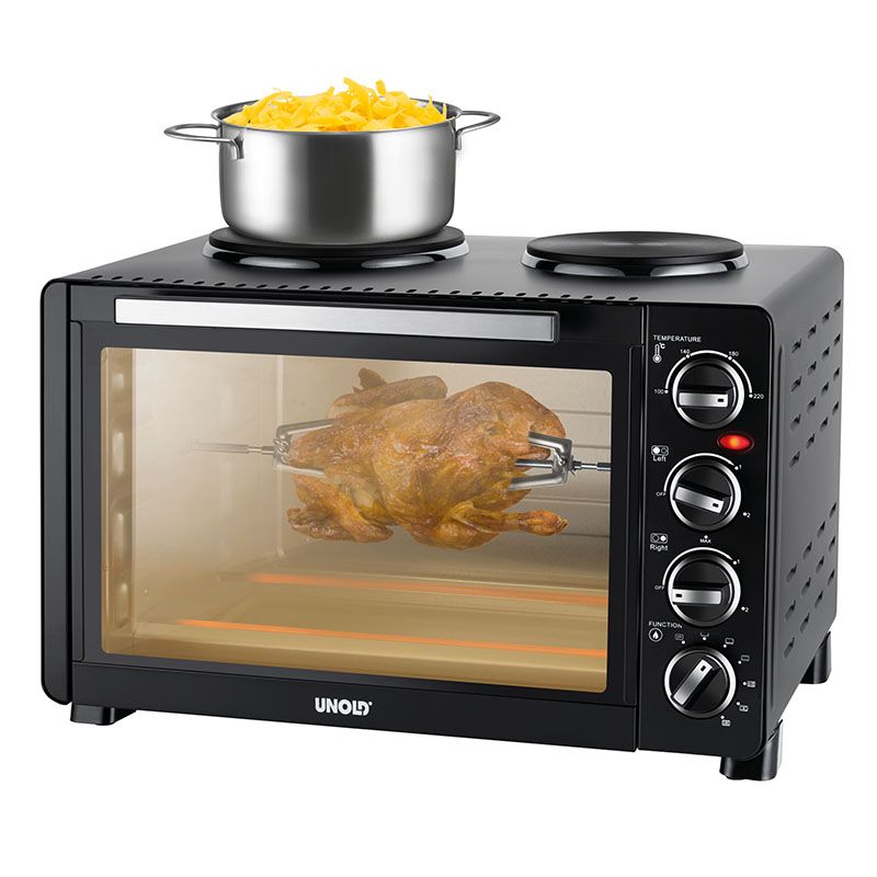 Unold Kleinküche Minibackofen All In One 30 L Backraum, 2 Kochplatten