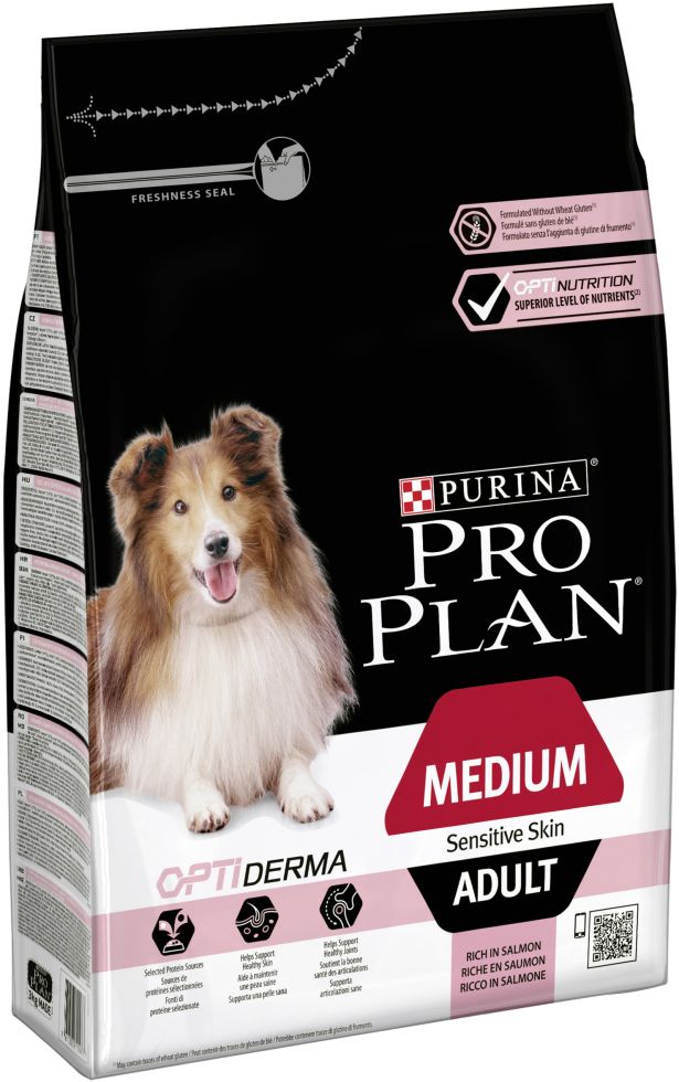 Purina Pro Plan Hundefutter Medium Adult, Sensitive Skin – Mit Lachs, Für Sensible Haut