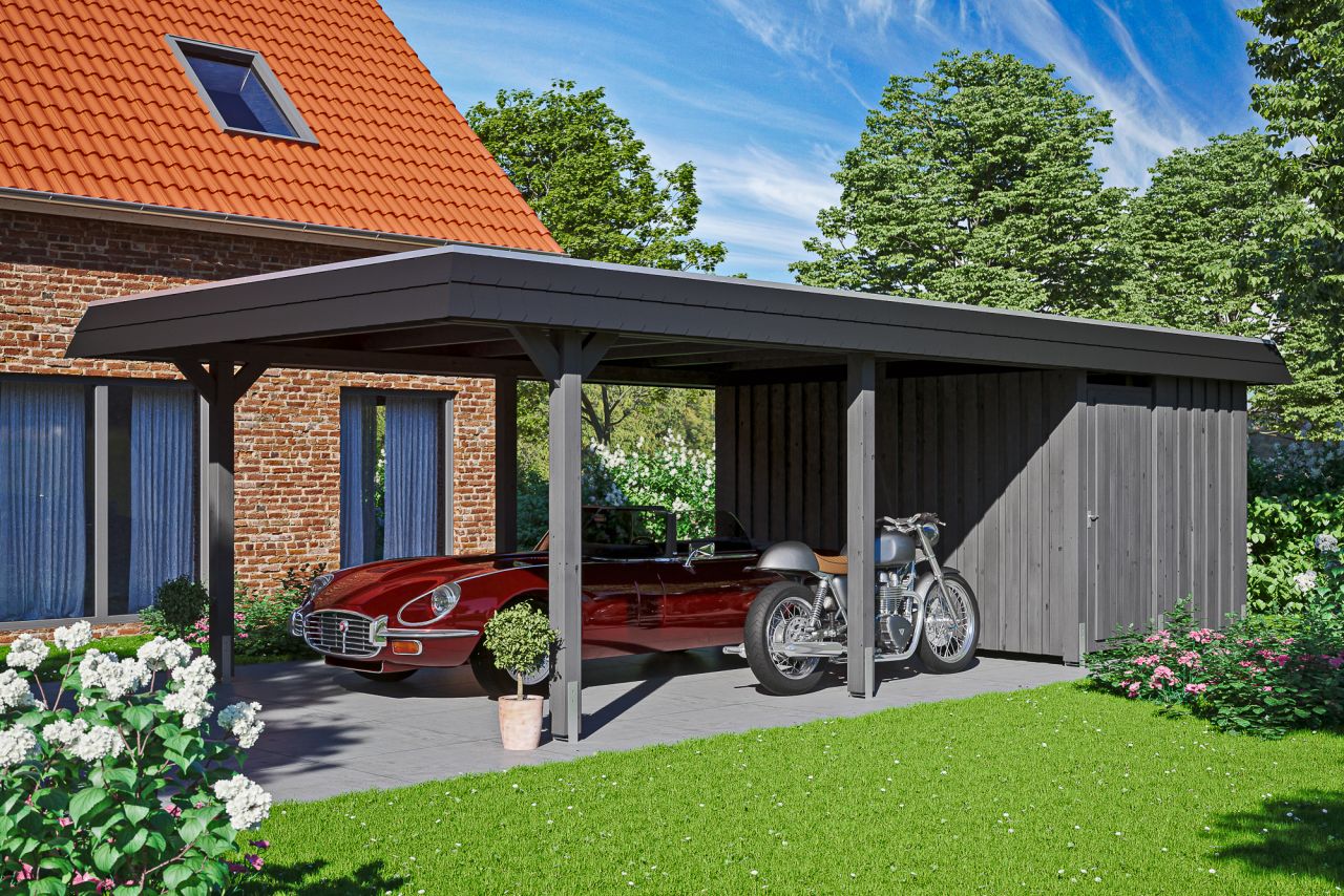 SkanHolz SKAN HOLZ Carport Wendland mit Abstellraum 409 x 870 cm mit Aluminiumdach GLO784205988